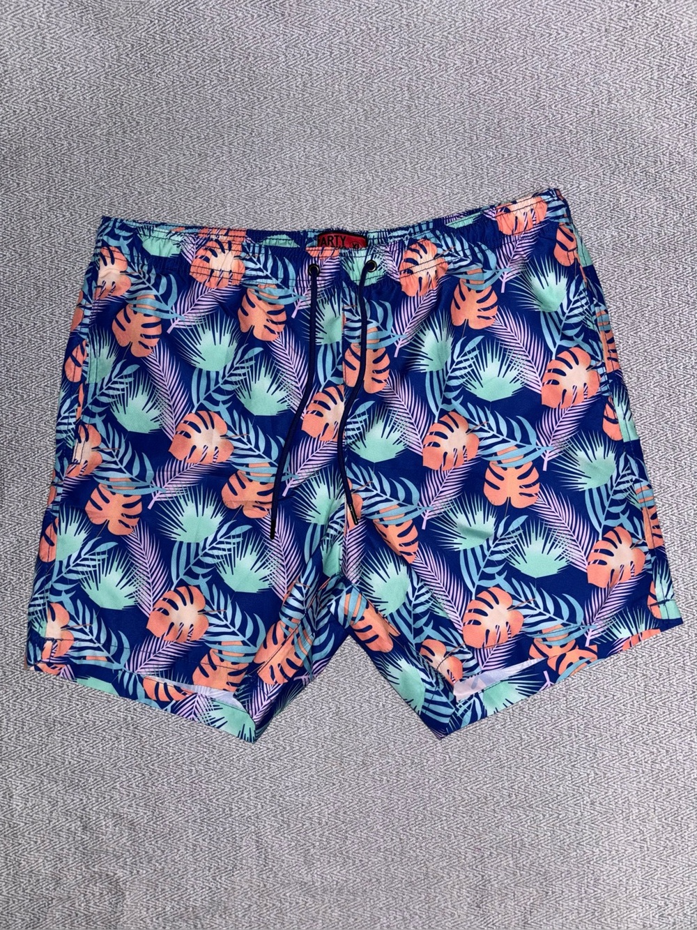 Party Sharks Hawaiian monstera fern leaf print blue coral swim trunks size XL